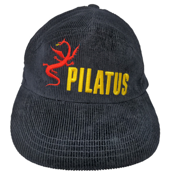 Pilatus Men's Strapback Hat Blue Corduroy Adjustable Embroidered Dragon Logo - Picture 1 of 10